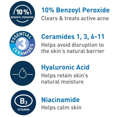 CeraVe Acne Foaming Cream Wash 10% Benzoyl Peroxide Acne Treatment Maximum Strength 150 mL (5 oz)'s photo #1