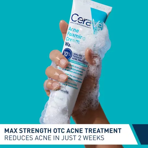 CeraVe Acne Foaming Cream Wash 10% Benzoyl Peroxide Acne Treatment Maximum Strength 150 mL (5 oz)'s photo #3