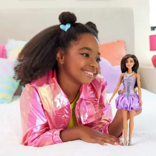 Mattel Barbie Fashionistas #234 Doll in Sequined Purple Dress and Silvery Accessories with Brown Hair (29 cm) — imagen 6