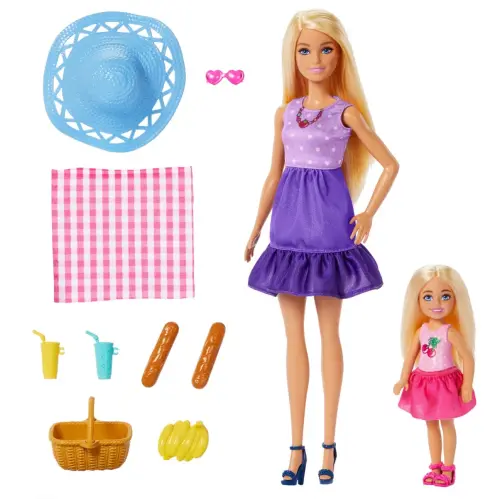 Mattel Barbie Family & Friends Sister Picnic Club Chelsea & Barbie "Malibu" Dolls & Accesories (13 cm / 29 cm)'s photo #2