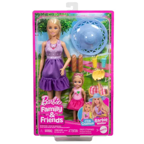 Mattel Barbie Family & Friends Sister Picnic Club Chelsea & Barbie "Malibu" Dolls & Accesories (13 cm / 29 cm)'s photo #1