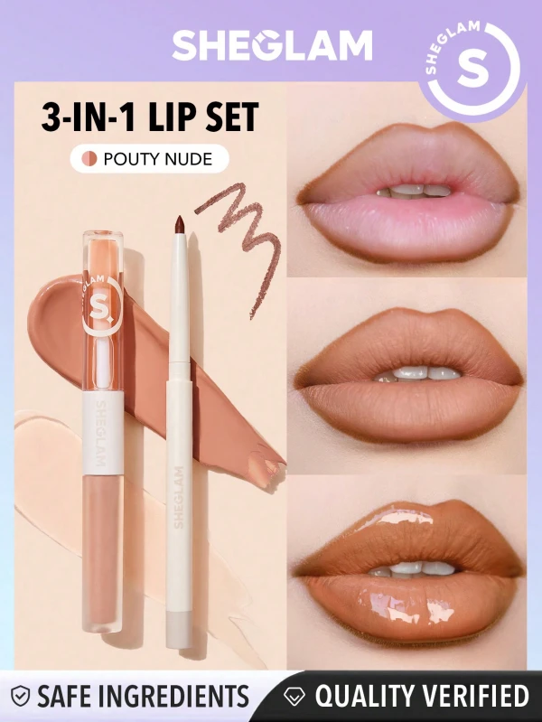 Sheglam Delineador De Labios, Barra De Labios Líquida y Brillo De Labios 3 En 1 Soft 90’s Glam 0.28 g (0.01 oz) / 0.8 g (0.03 oz) / 0.7 g (0.02 oz) - Pouty Nude's foto | Toshi |  BizneCubano