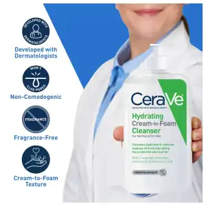 CeraVe Hydrating Cream-to-Foam Cleanser For Normal to Dry Skin 237 ml (8 oz) miniatura 3