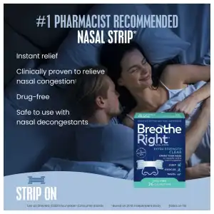 Breathe Right Nasal Strips Extra Strength Clear Drug Free 26 Clear Strips miniatura 5