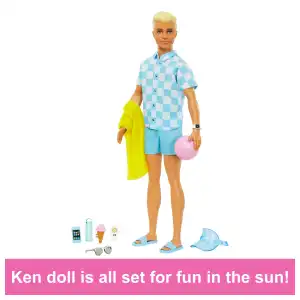 Mattel Barbie Ken Doll with Swim Trunks and Beach-Themed Accessories (30 cm) miniatura 6