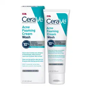 CeraVe Acne Foaming Cream Wash 10% Benzoyl Peroxide Acne Treatment Maximum Strength 150 mL (5 oz) miniatura 1