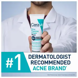 CeraVe Acne Foaming Cream Wash 10% Benzoyl Peroxide Acne Treatment Maximum Strength 150 mL (5 oz) miniatura 8
