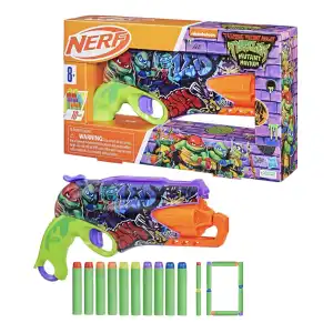 Hasbro Nerf Nickelodeon Teenage Mutant Ninja Turtles Mutant Mayhem Dart Blaster 10 Darts (29 cm) miniatura 1