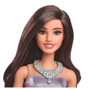 Mattel Barbie Fashionistas #234 Doll in Sequined Purple Dress and Silvery Accessories with Brown Hair (29 cm) miniatura 3