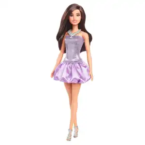 Mattel Barbie Fashionistas #234 Doll in Sequined Purple Dress and Silvery Accessories with Brown Hair (29 cm) miniatura 1